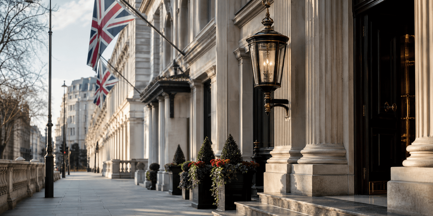 British business district with classic architecture